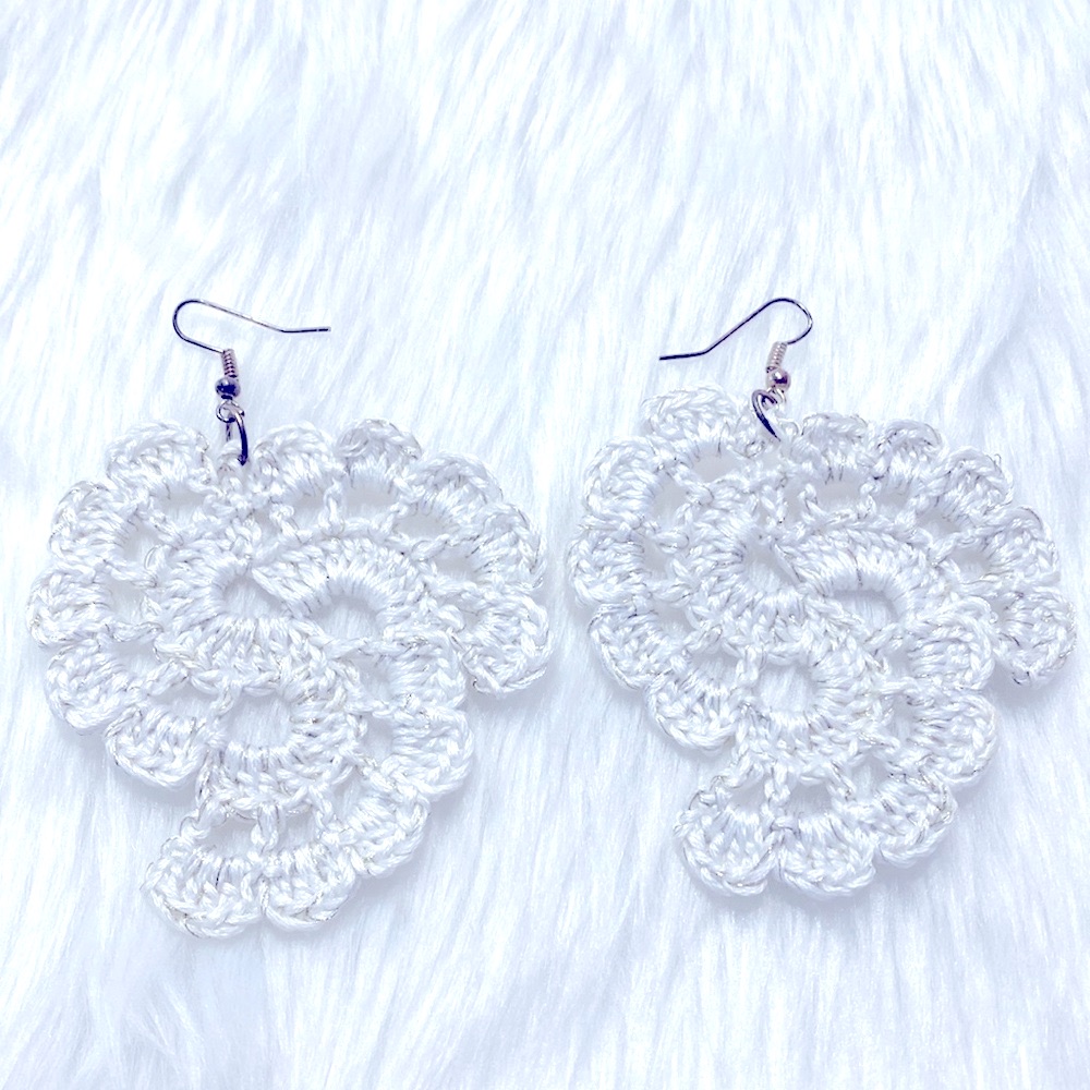 New Handmade Crochet White Silver Earrings !